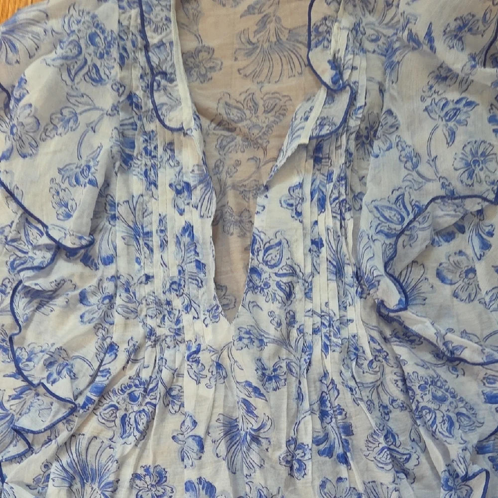 Zara Blue and White Floral Blouse - Picture 5 of 12
